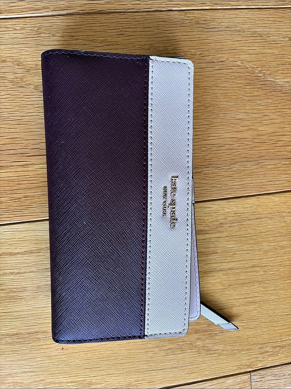 Kate Spade Two-Tone Zip Around Wallet in Maroon & Pink